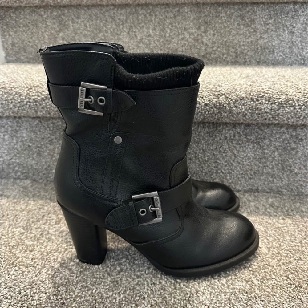 Guess Black Heeled Leather Boots